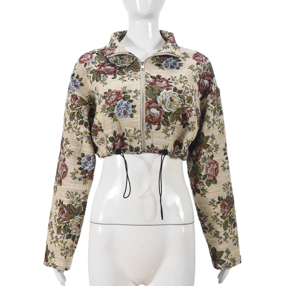 Vintage Style Floral Embroidery Cropped Jacket