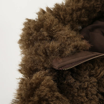 Brown Faux Fur Zip Up Coat