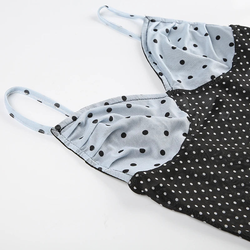 Polka Dot Mesh Low Cut Cami Top