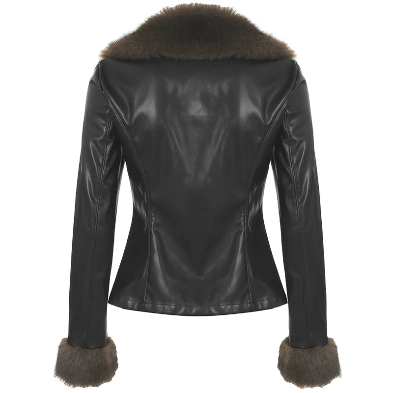 Faux Fur Pu Leather Jacket