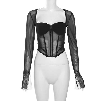 Chiffon Long Sleeve Boned Corset