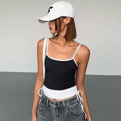 Black and White Drawstring Cami Top