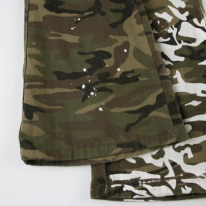 Vintage Style Camo Print Low Rise Trousers