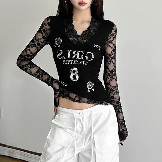 Asymmetric Lace Jersey Top