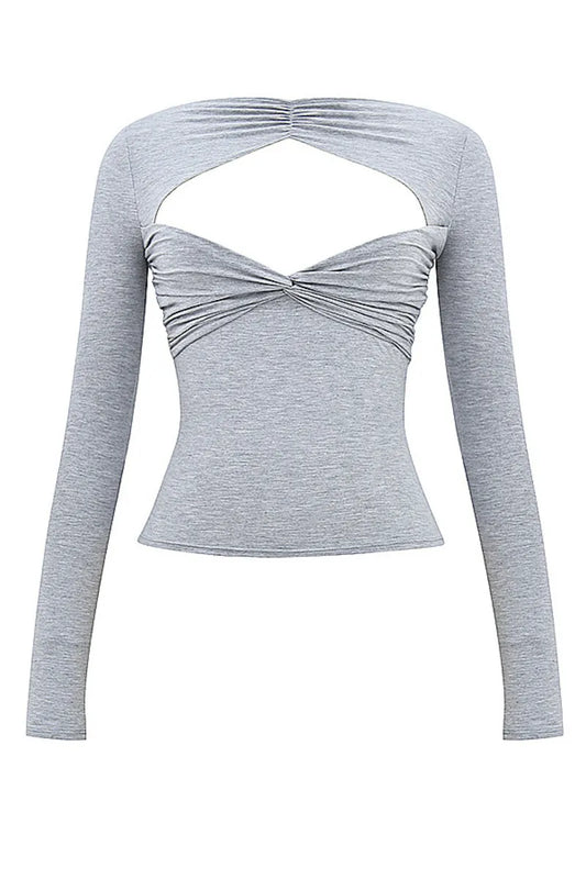 Grey Long Sleeve Open Front T-shirt