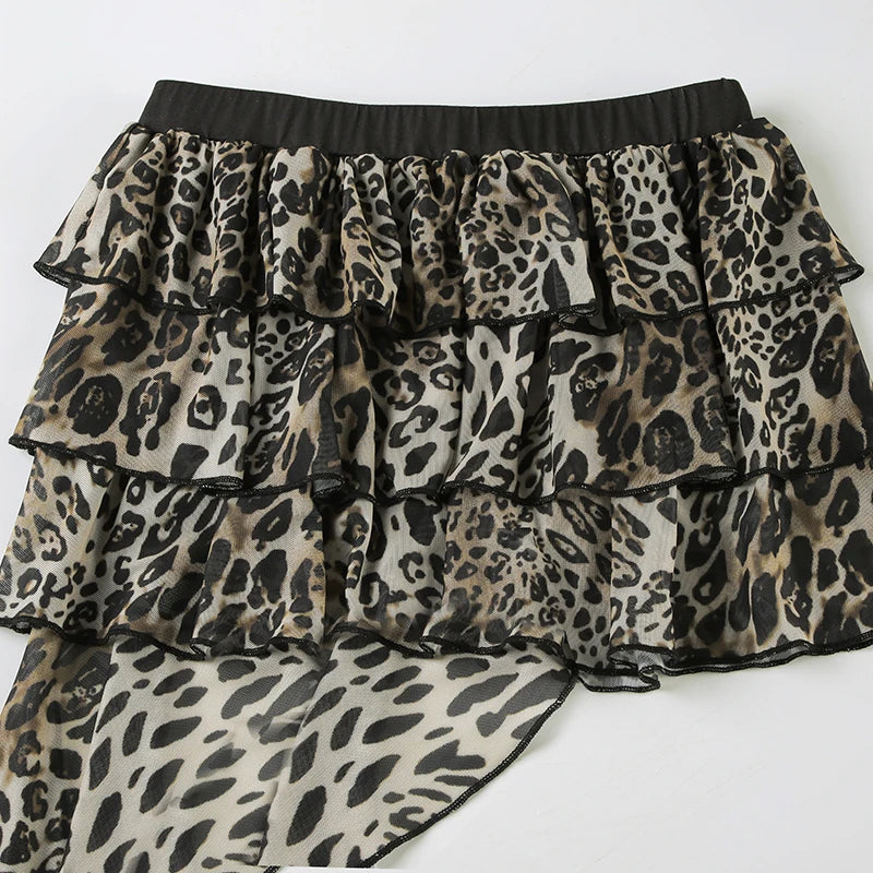 Tiered Ruffle Leopard Print Skirt