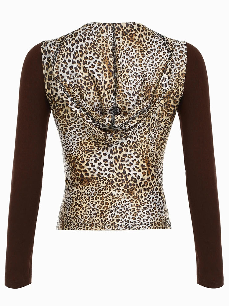 Leopard Print Hooded Top