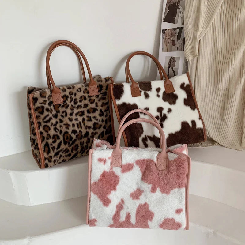 Animal Print Fluffy Shoulder Bag