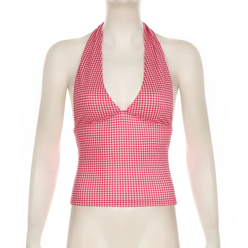 Polka Dot Print Deep V Neck Tank Top