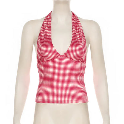 Polka Dot Print Deep V Neck Tank Top