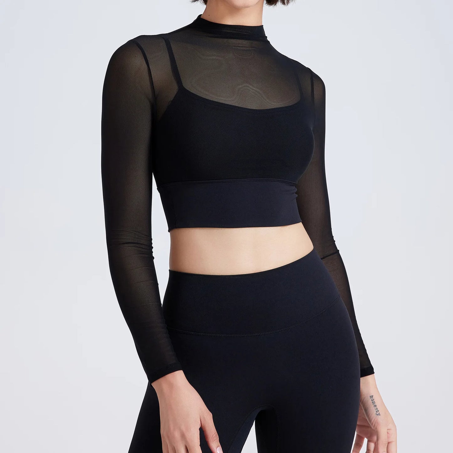 Mesh Turtleneck Sports Bra Top