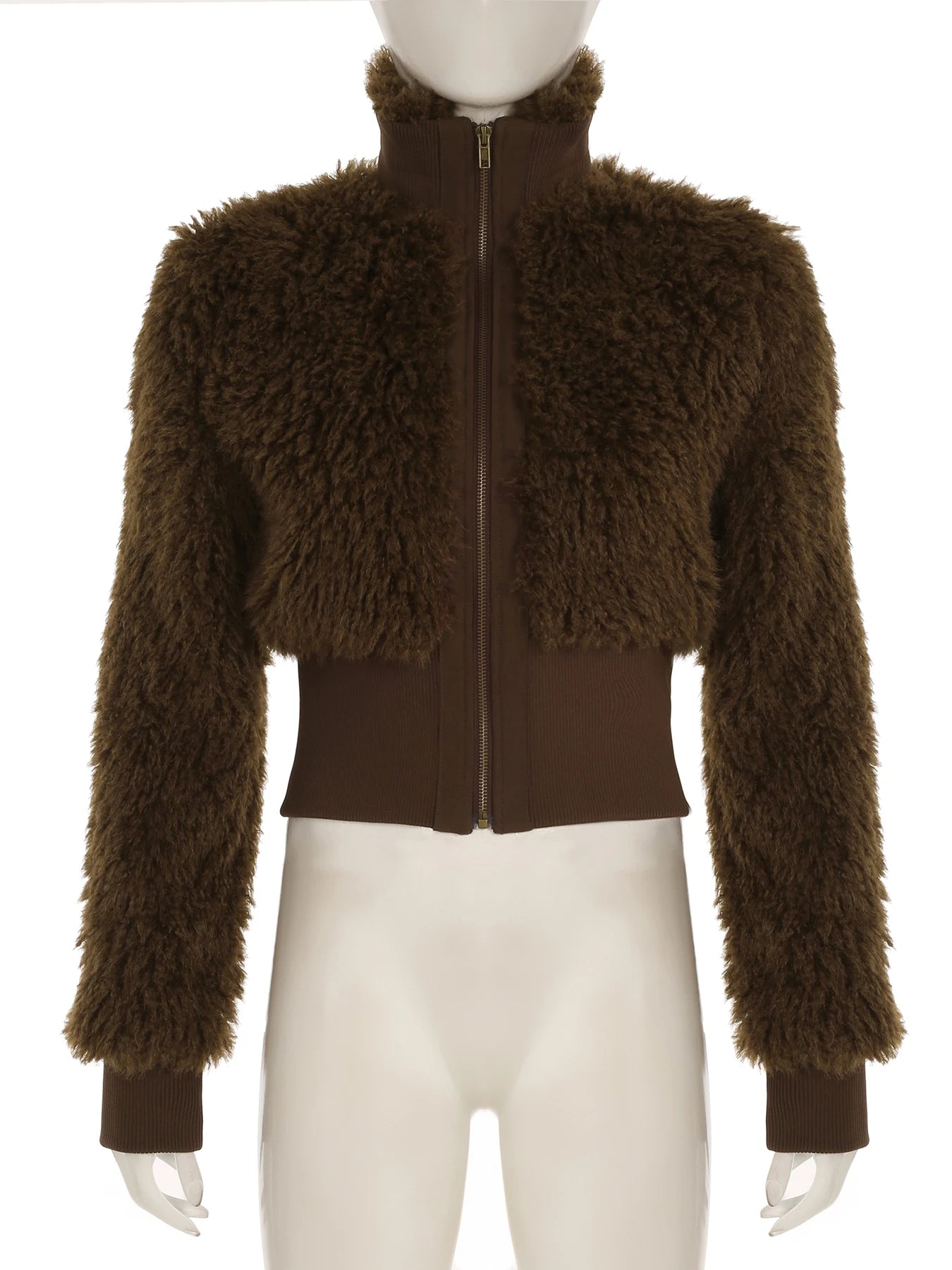 Brown Faux Fur Zip Up Coat