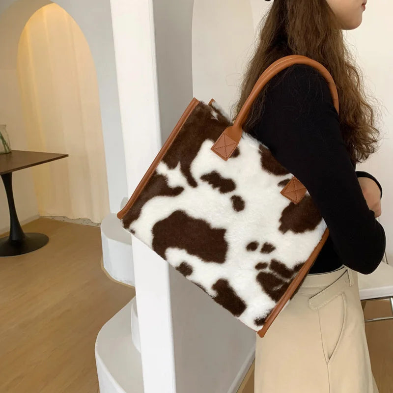 Animal Print Fluffy Shoulder Bag