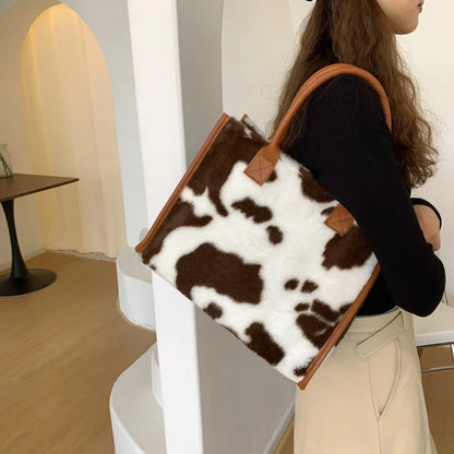 Animal Print Fluffy Shoulder Bag