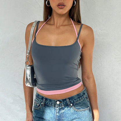 Contrast Halter Neck Two Piece Strappy Top