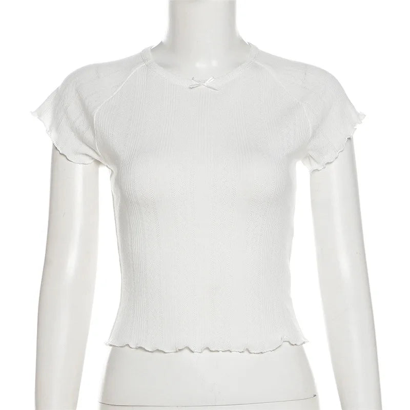 White Ruffle Pointelle Tee