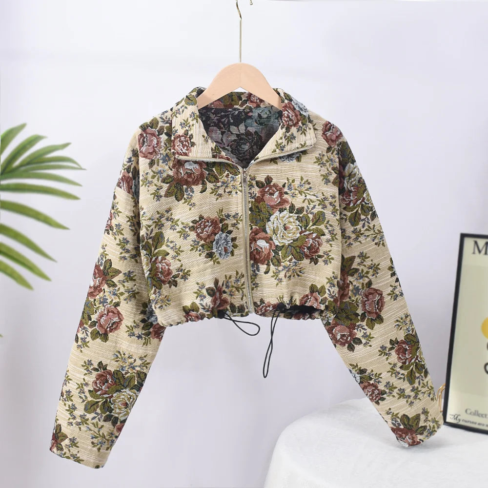 Vintage Style Floral Embroidery Cropped Jacket