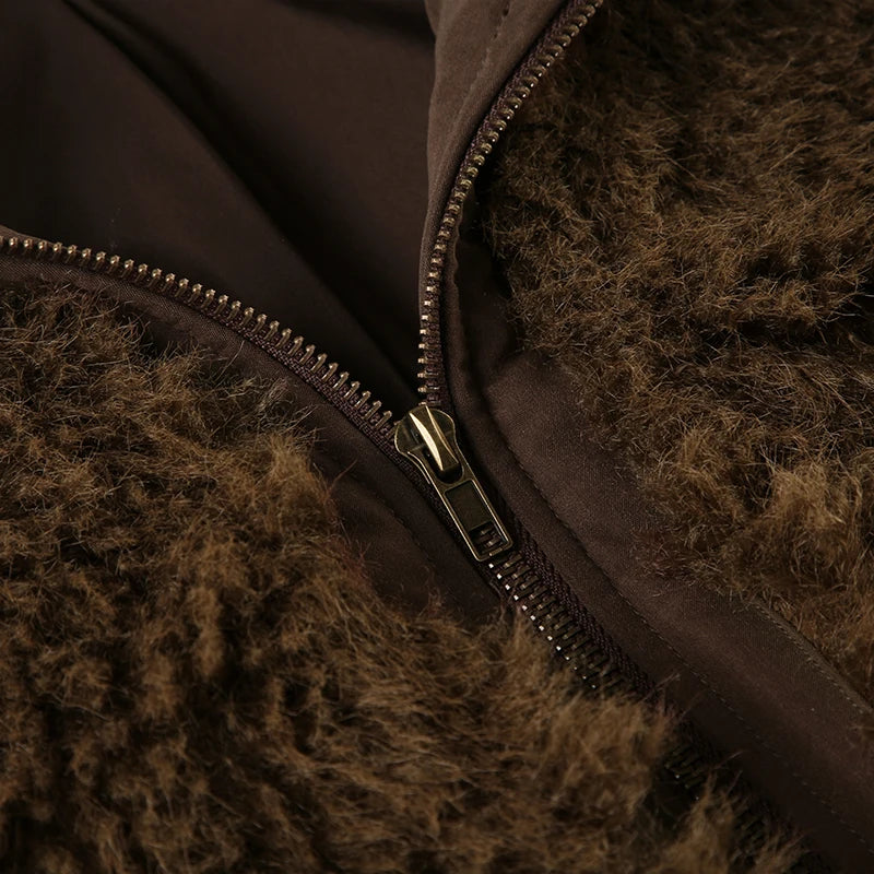 Brown Faux Fur Zip Up Coat