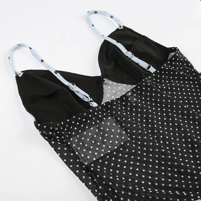 Polka Dot Mesh Low Cut Cami Top