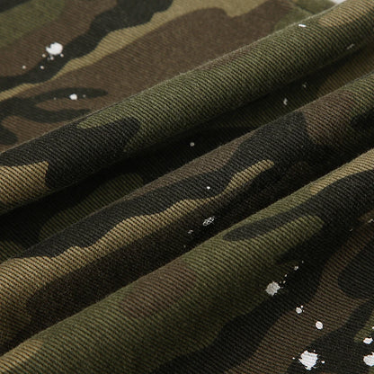 Vintage Style Camo Print Low Rise Trousers