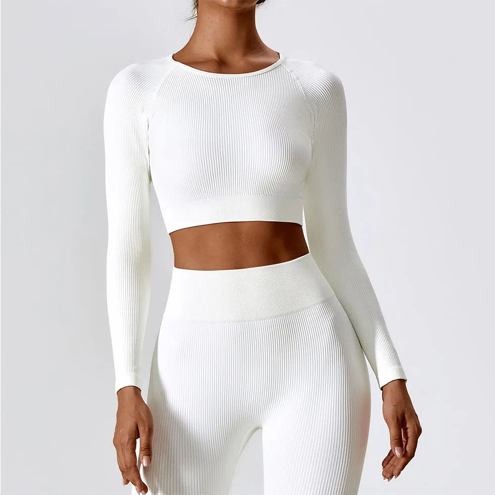 Long Sleeve Ribbed Crop Top Set