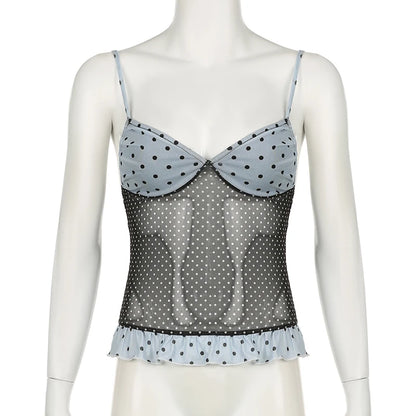 Polka Dot Mesh Low Cut Cami Top