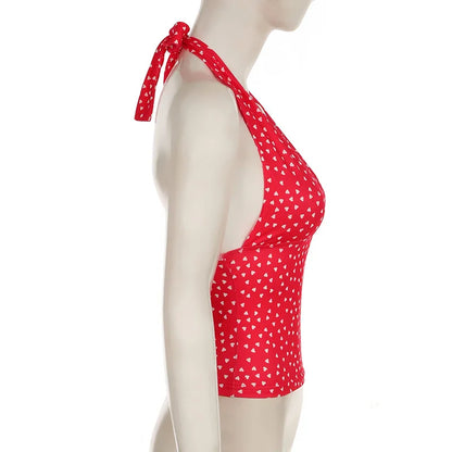 Polka Dot Print Deep V Neck Tank Top