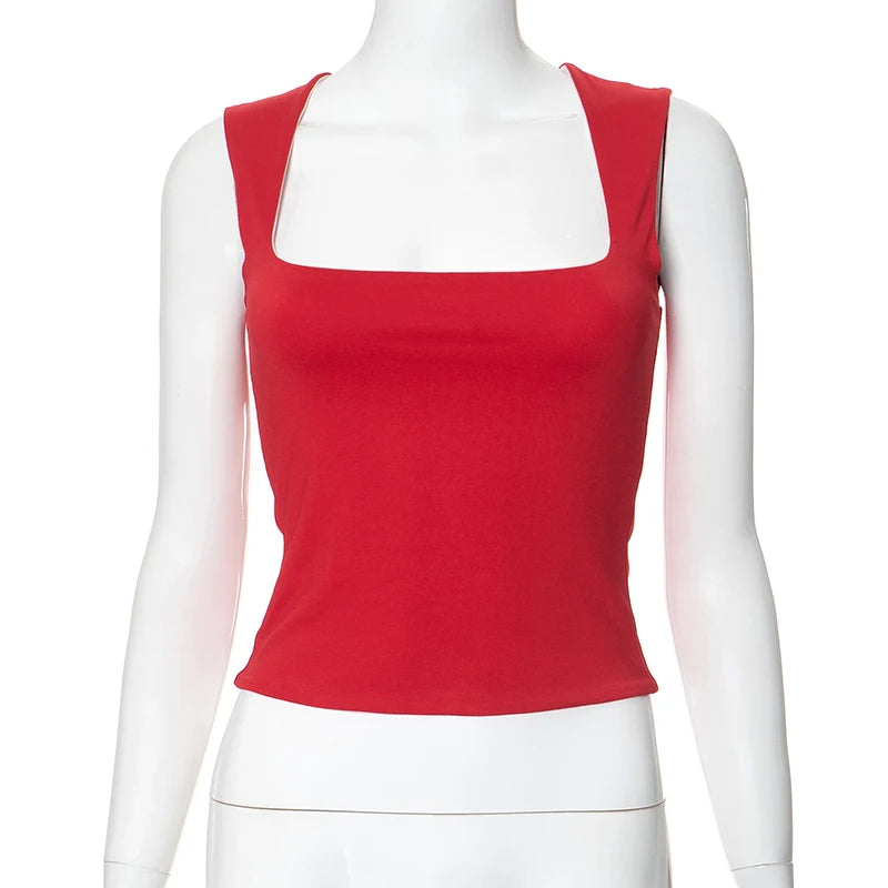 Two Tone Irreversible Square Neck Top