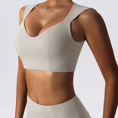 Seamless V Neck Wide Strap Crop Top