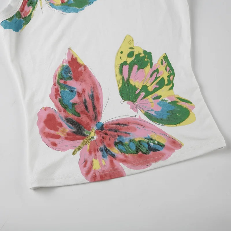 Butterfly Print Fitted Tank Top