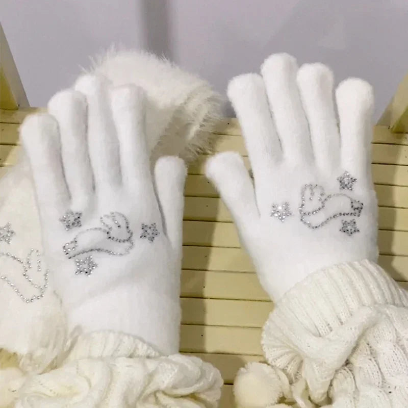 Diamante Rabbit Winter Gloves