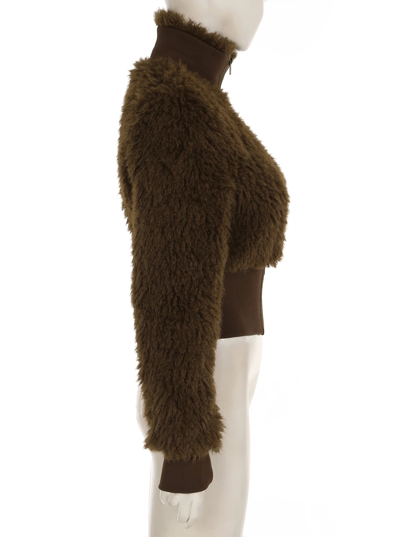 Brown Faux Fur Zip Up Coat