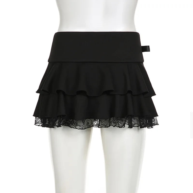 Low Waisted Black Ruffle Mini Skirt