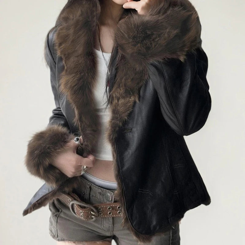 Faux Fur Pu Leather Jacket