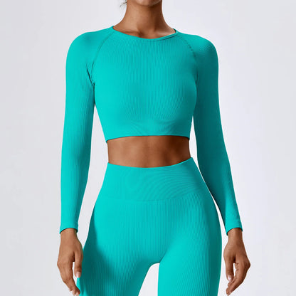 Long Sleeve Ribbed Crop Top Set