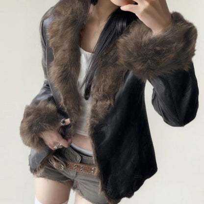 Faux Fur Pu Leather Jacket