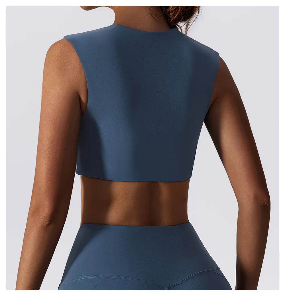 Seamless V Neck Wide Strap Crop Top