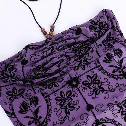 Purple Beaded Halter Neck Top