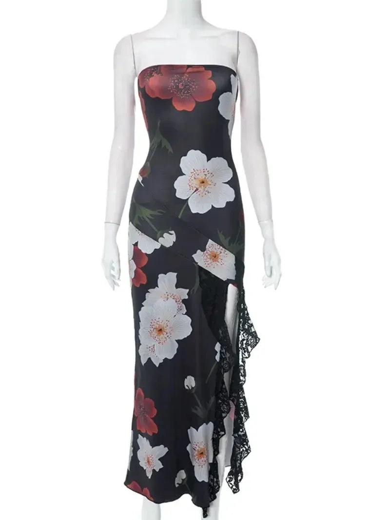 Floral Print Mesh Maxi Dress