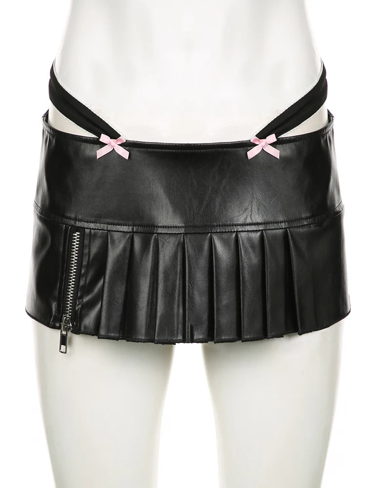 Petite Pleated Zipper Low-Waisted Micro Mini Skirt