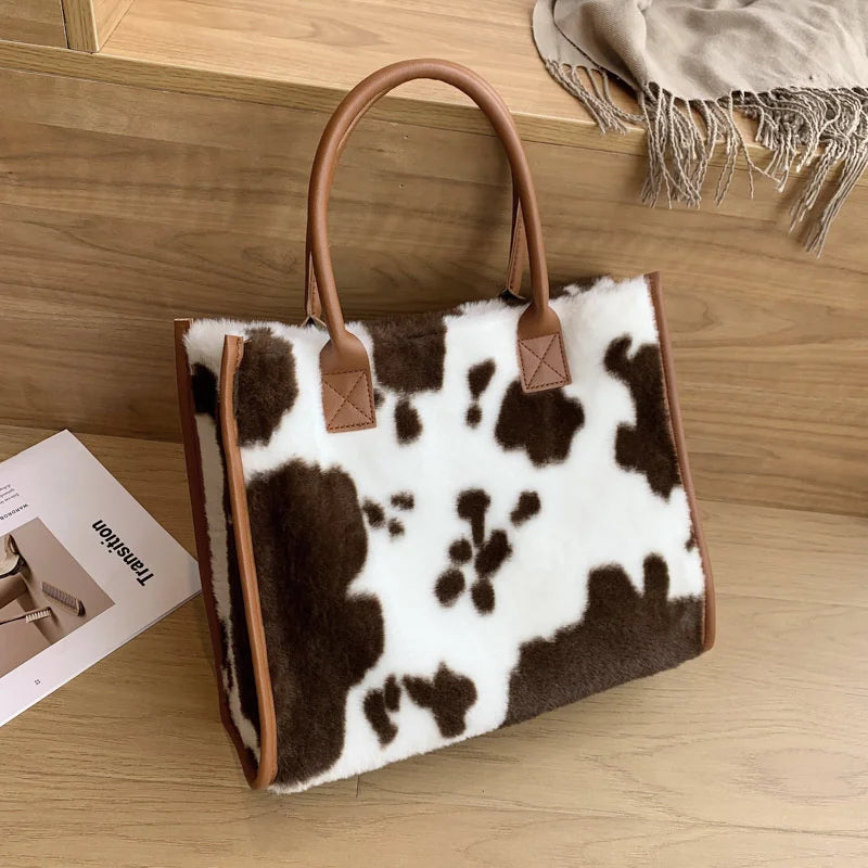 Animal Print Fluffy Shoulder Bag