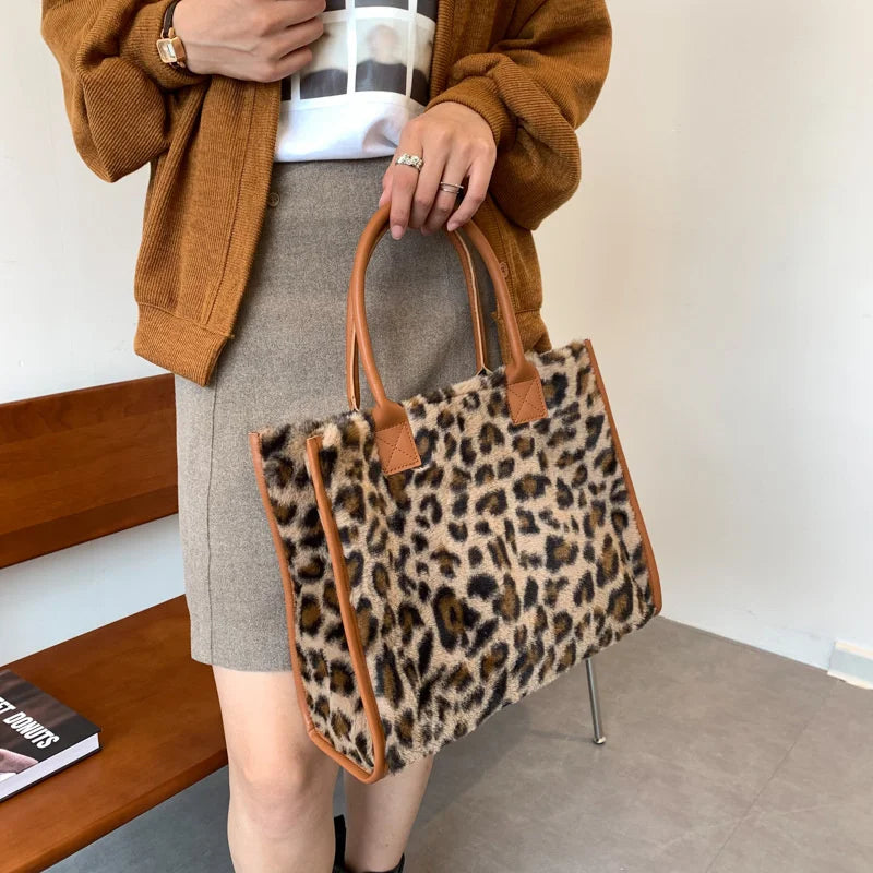 Animal Print Fluffy Shoulder Bag