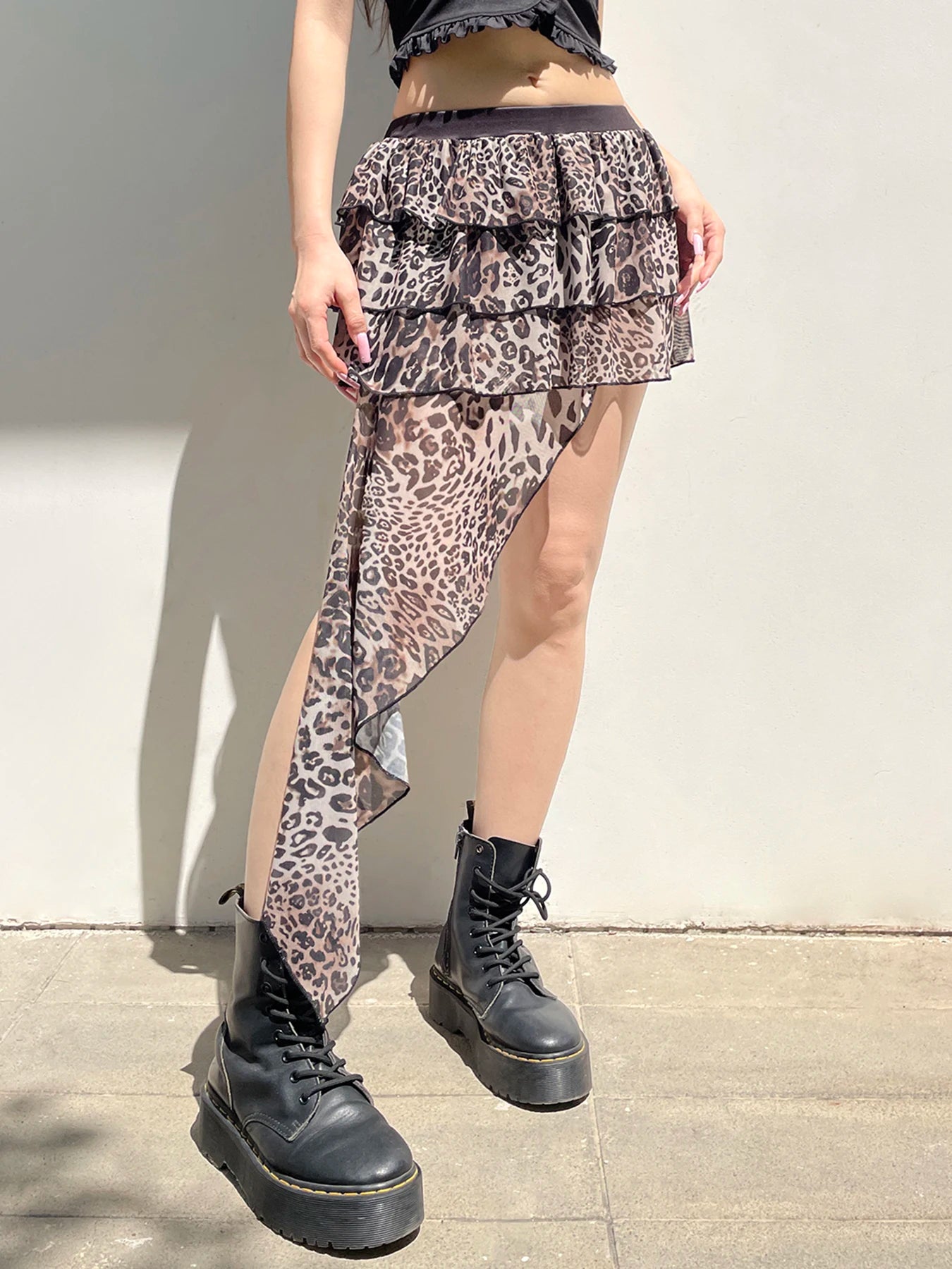 Tiered Ruffle Leopard Print Skirt