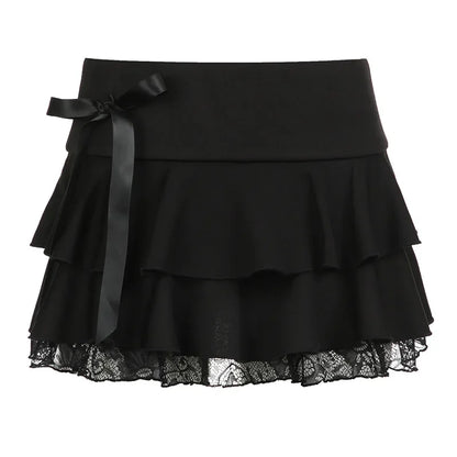 Low Waisted Black Ruffle Mini Skirt