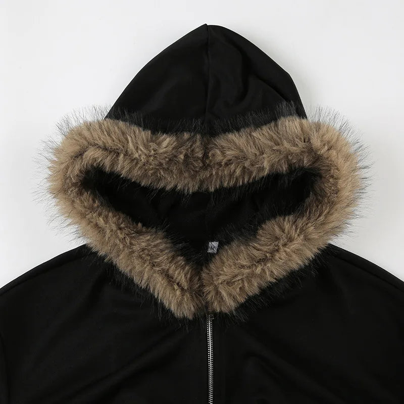 Fur Zip Up Corset Hoodie