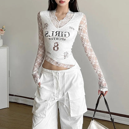 Asymmetric Lace Jersey Top