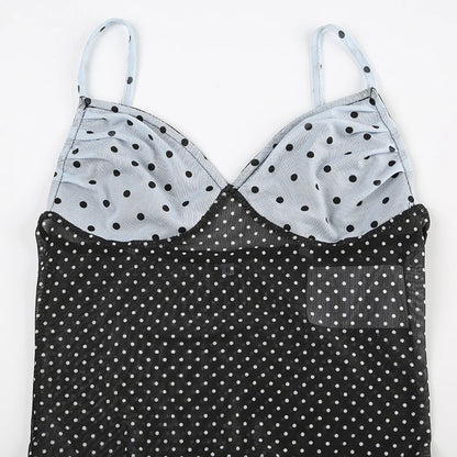 Polka Dot Mesh Low Cut Cami Top