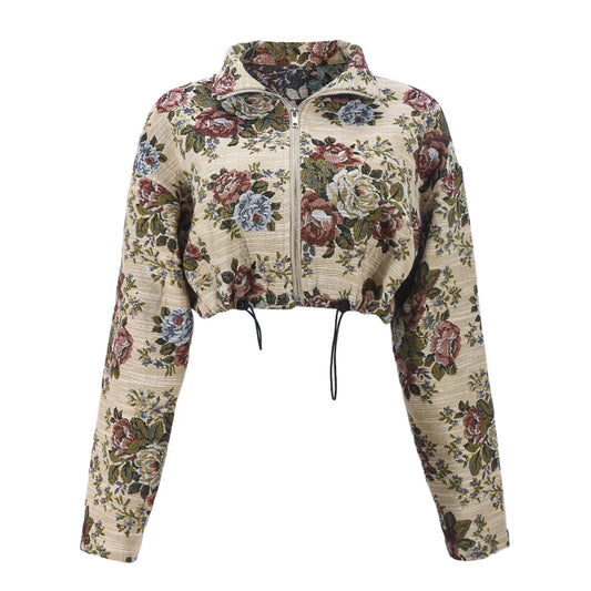 Vintage Style Floral Embroidery Cropped Jacket