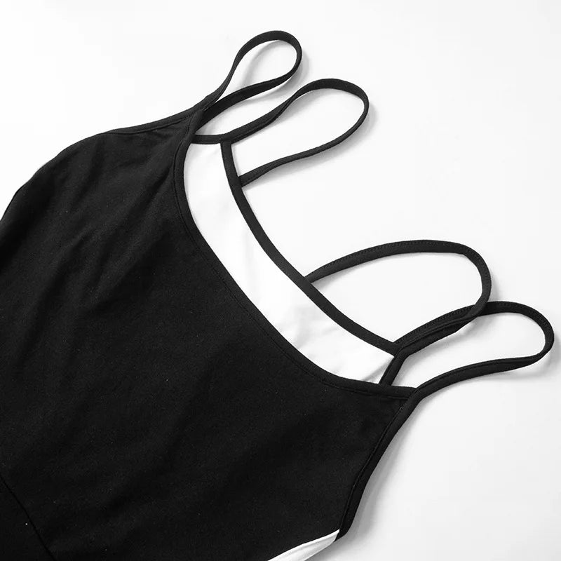 Black Fake Two Piece Romper