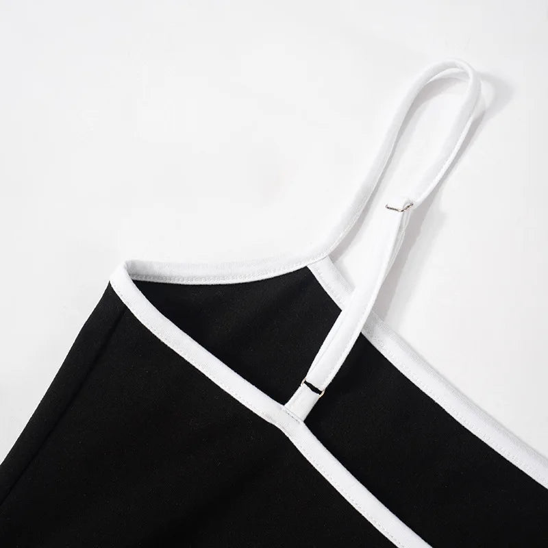 Black and White Drawstring Cami Top